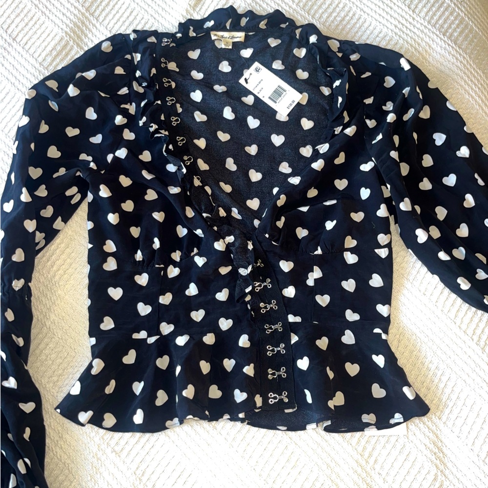 For love and lemons NWT black corseted too with white hearts size M